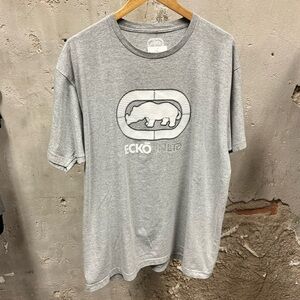 Vintage Y2K Ecko Unlimited Gray White Logo T-Shirt Oversized XL Baggy Grunge